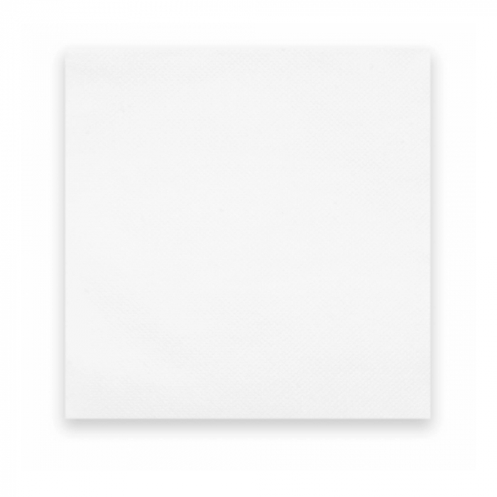 Single white 1-ply napkin with ¼ fold, 33 x 33 cm, made from 100% cellulose.