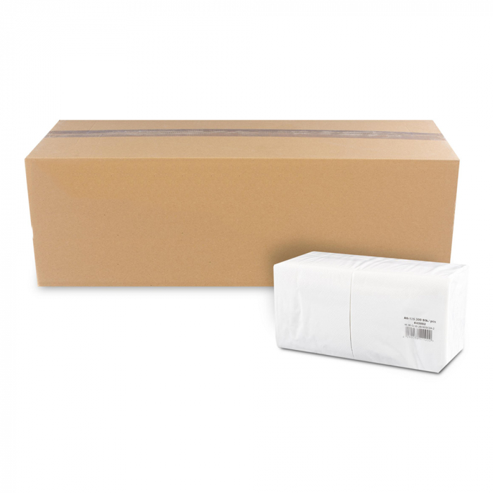 Packaging of 300 white 2-ply cocktail napkins with ¼ fold, 24 x 24 cm.