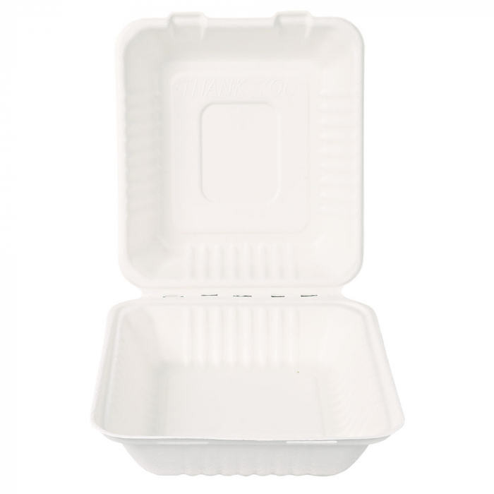 BIO Burgerbox mit Klappdeckel, Zuckerrohr, Large