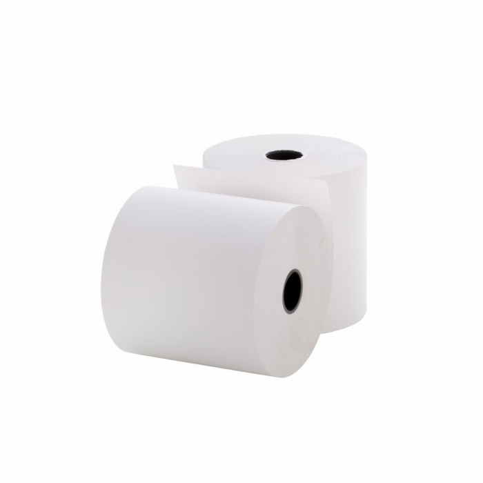 Hochwertige BPA-freie Thermorolle 57 mm x 63 mm x 12 mm, 55 g/m², für präzise Drucke in Kassensystemen und EC-Terminals.
